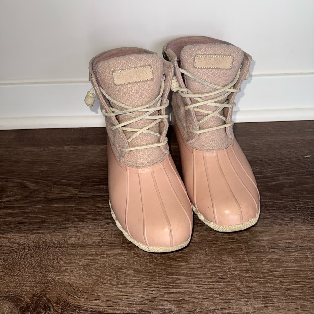 Sperry Blush Pink Womens Lace-Up wool blend Duck Boots size 6.5
